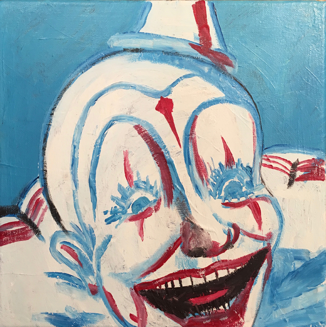 Andy Heck Boyd, Clown, 2016, acrylic on canvas, 12 x 12 inches.