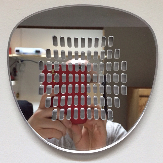 Mike Simi, Untitled (Filter), 2016, mirrored plexiglass, 8 inches diameter.