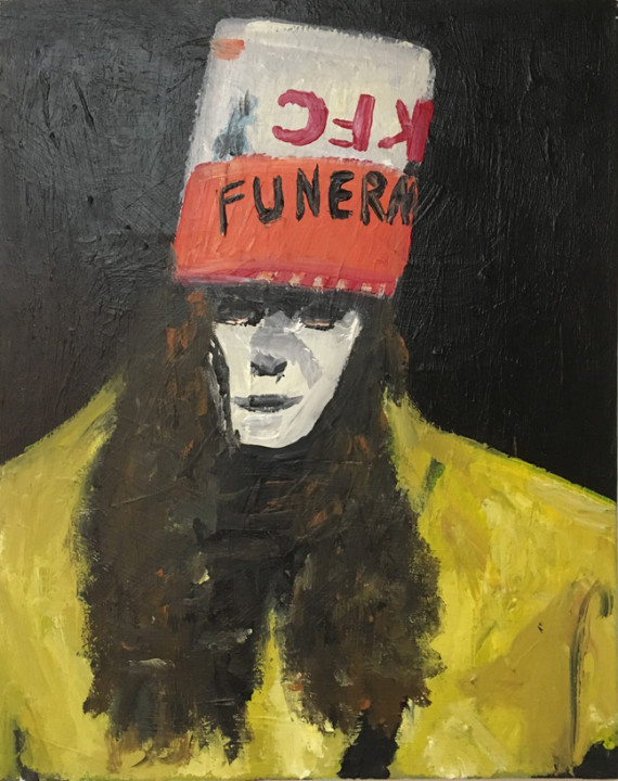 Andy Heck Boyd, Bucket Head, 2016, acrylic on canvas, 20 x 16 inches.