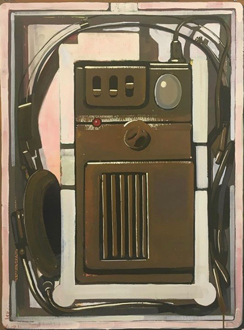 Anthony Palocci Jr, Voice Opperated Walkie Talkie, 2017, gouache on paper, 30 x 22 inches.