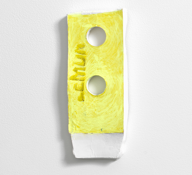 Nicola Ginzel, Composite Fragment, Just Lemon, 2017, cardboard plaster and ink, 7 x 3.5 x .5 inches.