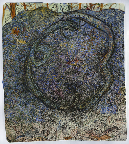 Peter Scherrer, Snake Rock, watercolor on paper, 22.5.5 x 20 inches.