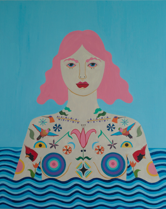 Caris Reid, Water Warrior (Blue Sky), 2014 acrylic on panel, 24 x 30 inches.